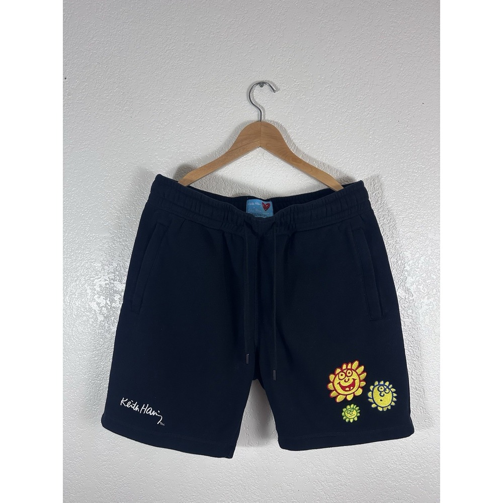 Shoe Palace Keith Haring Sun Face Sweat Shorts Mens XL Black Fleece Interior